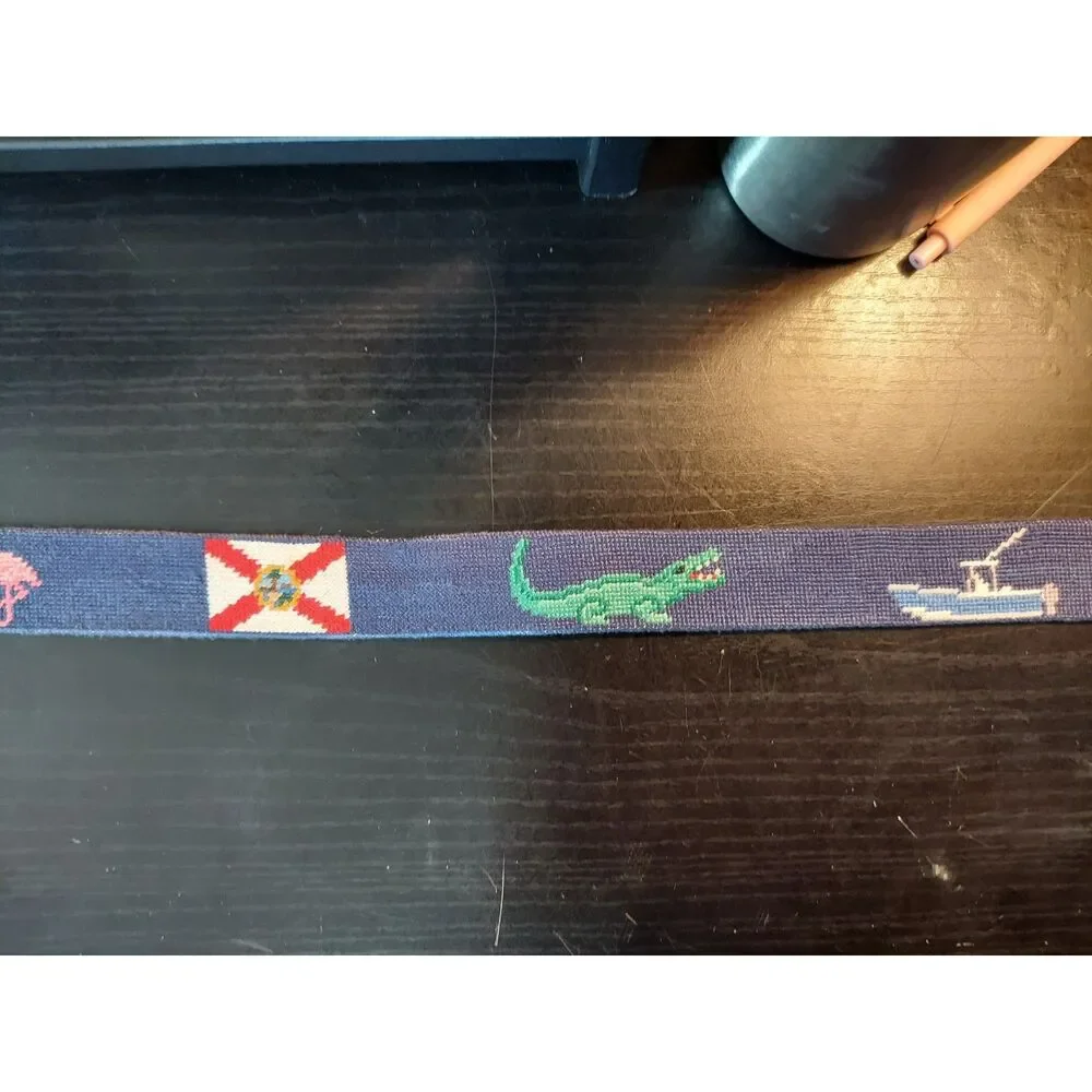 Smathers & Branson Belt sz 40 Hand Stitched Needle Point Florida Fishing